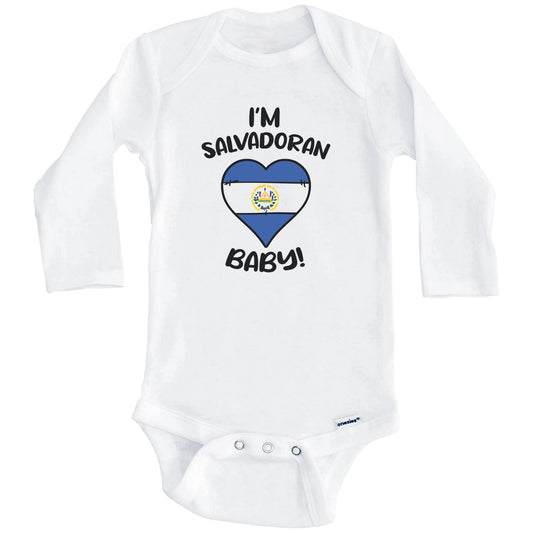 I'm Salvadoran Baby Funny El Salvador Flag Heart Baby Bodysuit (Long Sleeves)