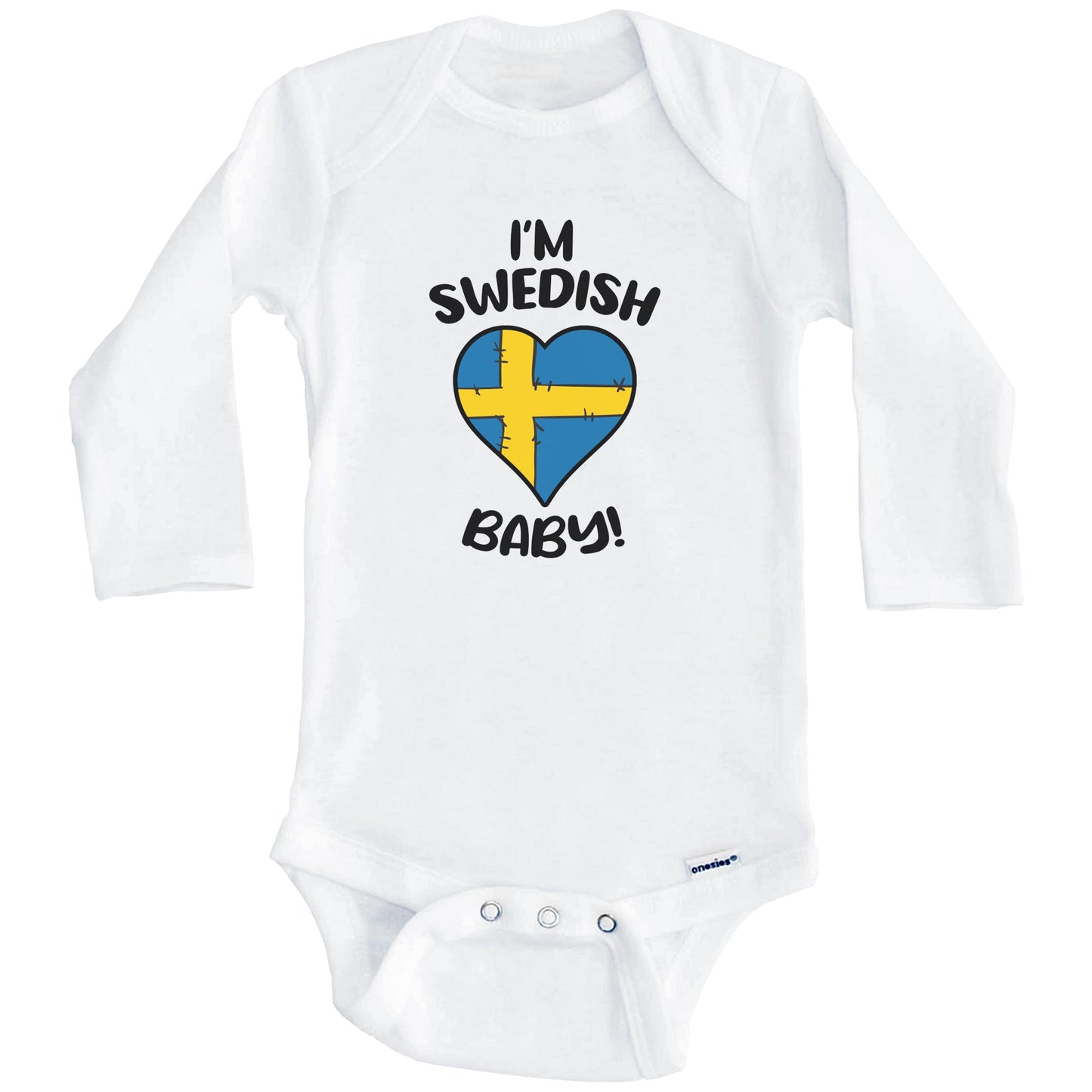 I'm Swedish Baby Funny Sweden Flag Heart Baby Bodysuit (Long Sleeves)