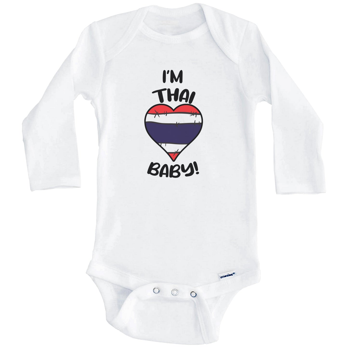 I'm Thai Baby Funny Thailand Flag Heart Baby Bodysuit (Long Sleeves)
