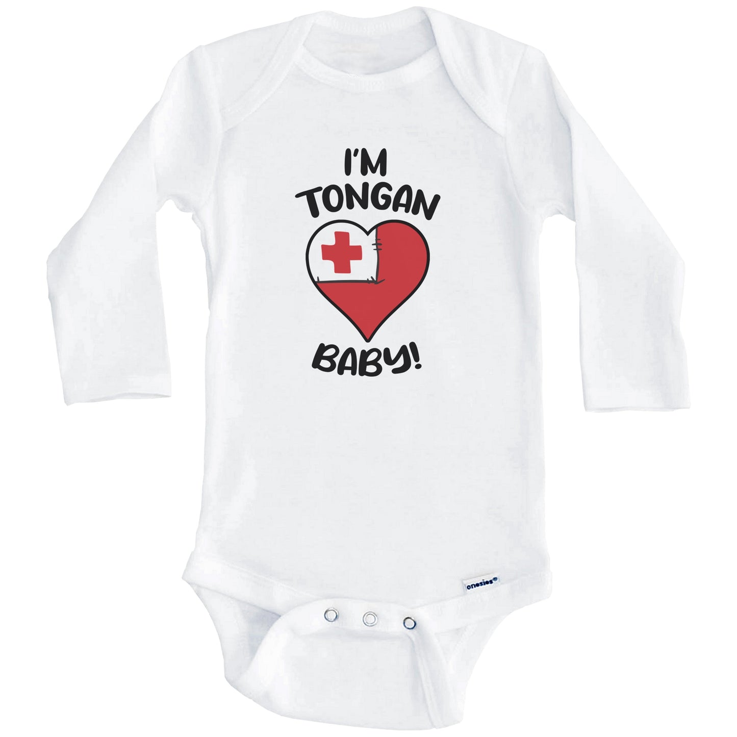 I'm Tongan Baby Funny Tonga Flag Heart Baby Bodysuit (Long Sleeves)