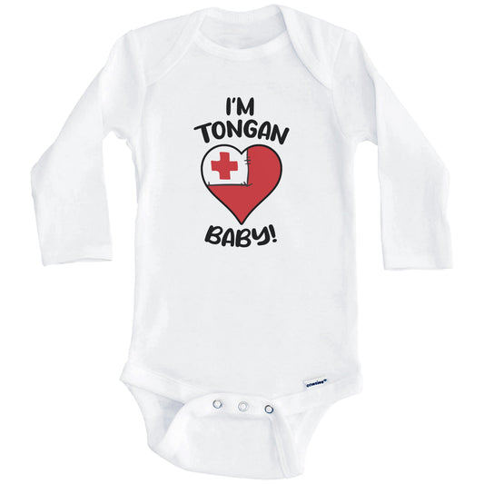 I'm Tongan Baby Funny Tonga Flag Heart Baby Bodysuit (Long Sleeves)
