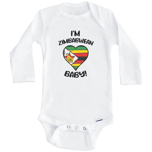 I'm Zimbabwean Baby Funny Zimbabwe Flag Heart Baby Bodysuit (Long Sleeves)