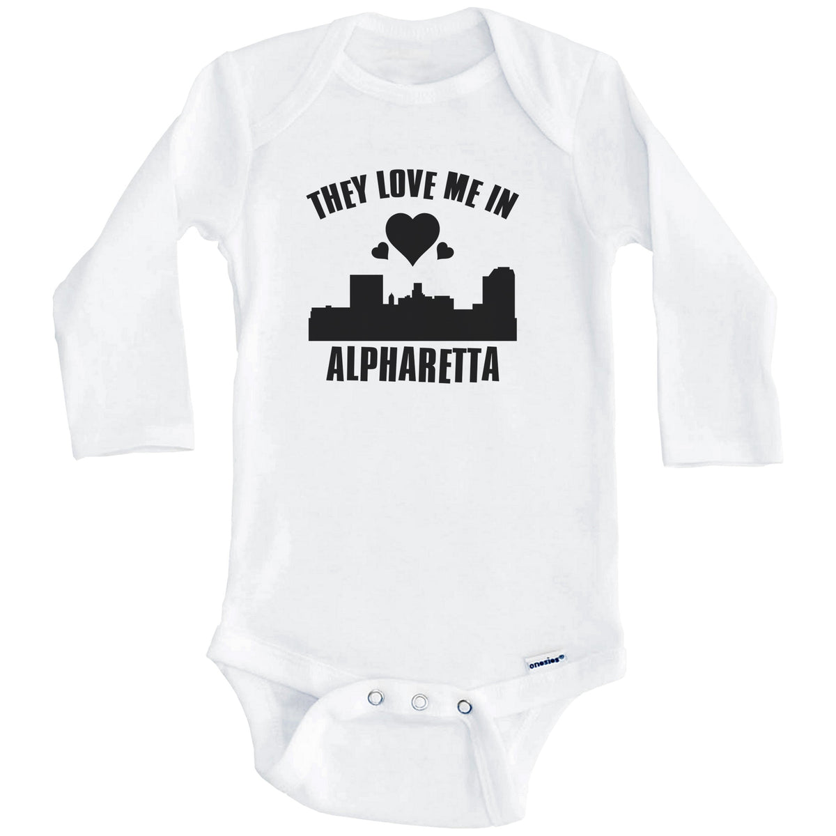 They Love Me In Augusta Georgia Hearts Skyline One Piece Baby Bodysuit (Long Sleeves)