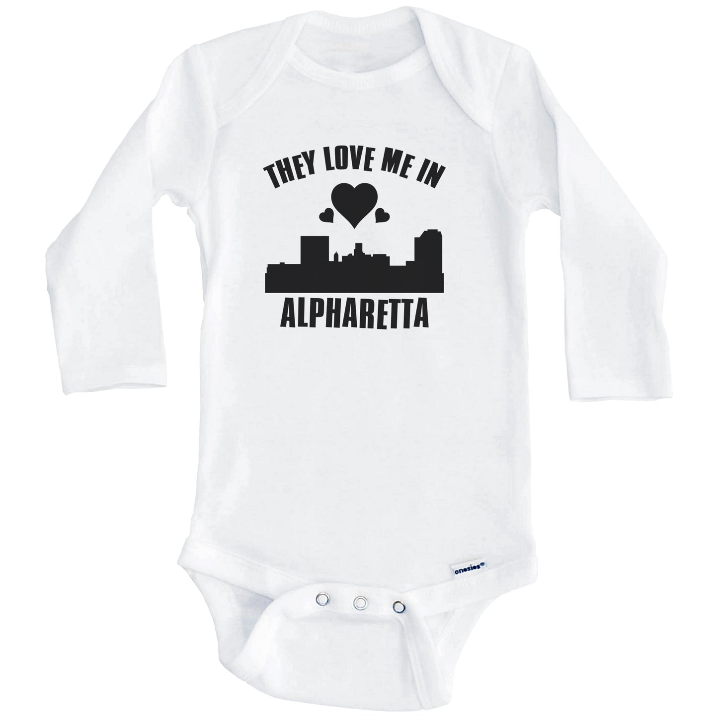 They Love Me In Augusta Georgia Hearts Skyline One Piece Baby Bodysuit (Long Sleeves)