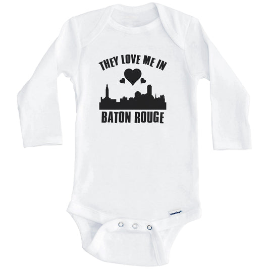 They Love Me In Baton Rouge Louisiana Hearts Skyline One Piece Baby Bodysuit (Long Sleeves)
