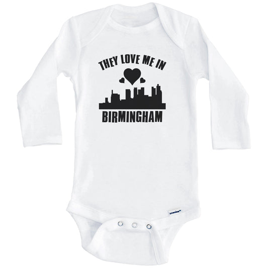 They Love Me In Birmingham Alabama Hearts Skyline One Piece Baby Bodysuit (Long Sleeves)
