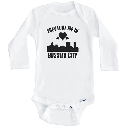 They Love Me In Bossier City Louisiana Hearts Skyline One Piece Baby Bodysuit (Long Sleeves)