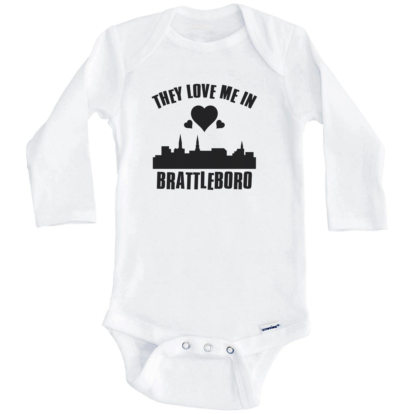They Love Me In Brattleboro Vermont Hearts Skyline One Piece Baby Bodysuit (Long Sleeves)