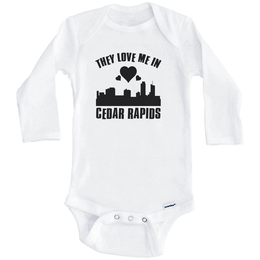 They Love Me In Cedar Rapids Iowa Hearts Skyline One Piece Baby Bodysuit (Long Sleeves)