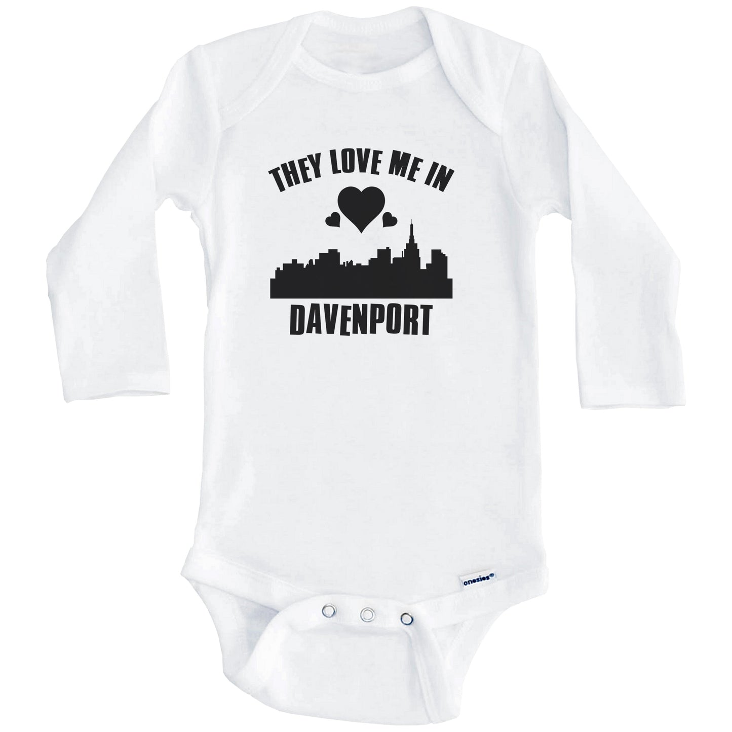 They Love Me In Davenport Iowa Hearts Skyline One Piece Baby Bodysuit (Long Sleeves)