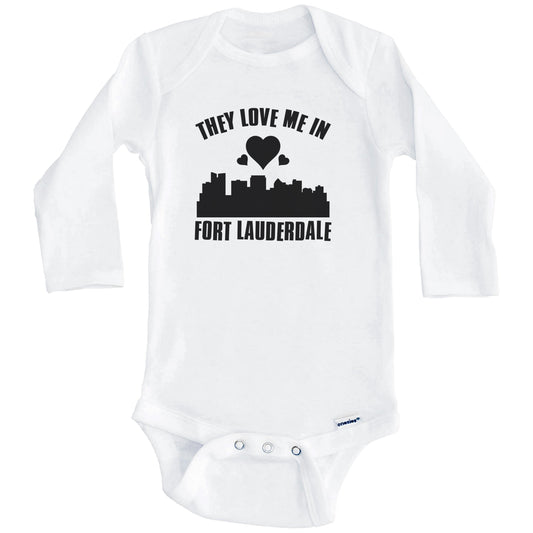 They Love Me In Fort Lauderdale Florida Hearts Skyline One Piece Baby Bodysuit (Long Sleeves)