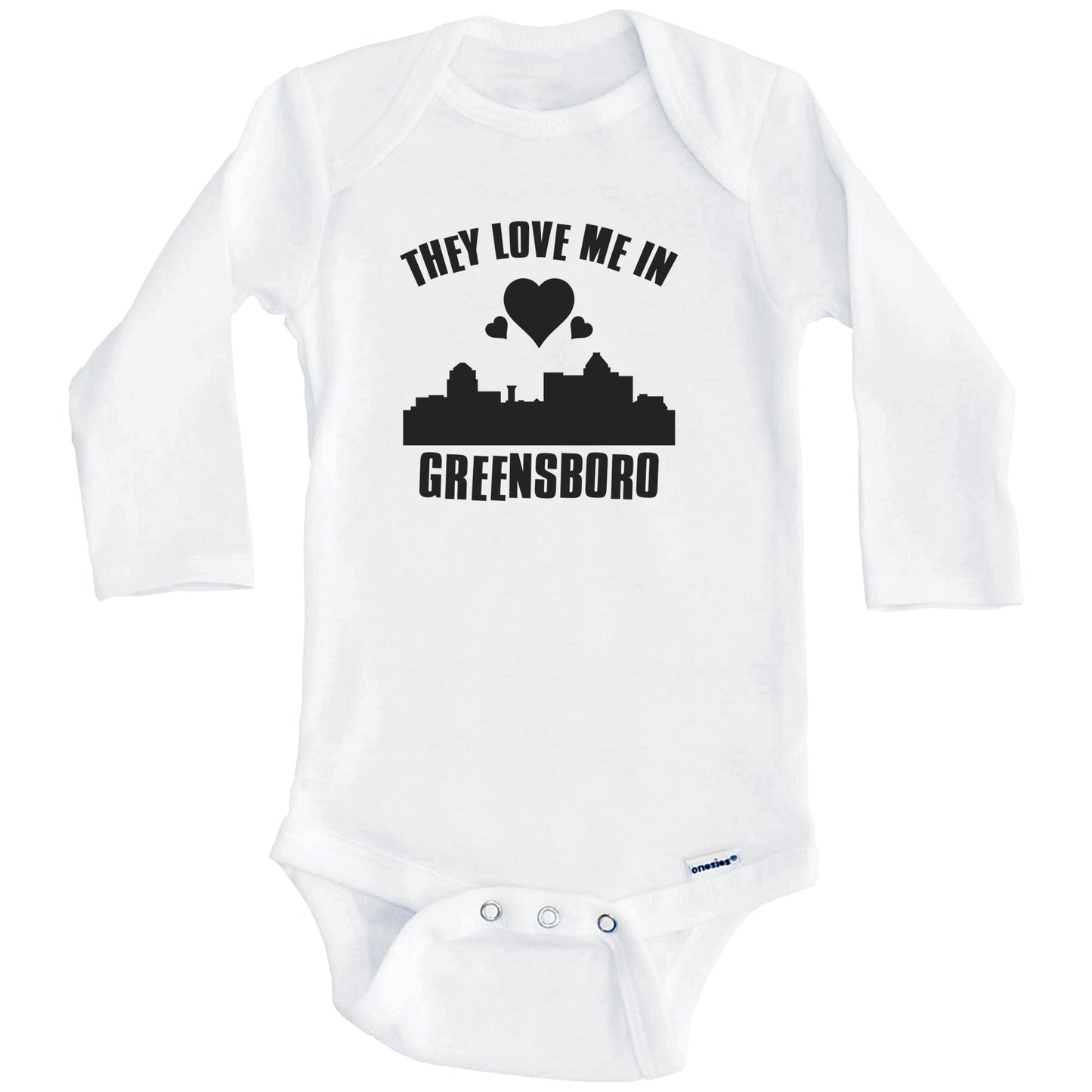 They Love Me In Greensboro North Carolina Hearts Skyline One Piece Baby Bodysuit (Long Sleeves)