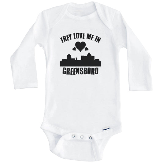 They Love Me In Greensboro North Carolina Hearts Skyline One Piece Baby Bodysuit (Long Sleeves)
