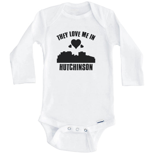 They Love Me In Hutchinson Kansas Hearts Skyline One Piece Baby Bodysuit (Long Sleeves)