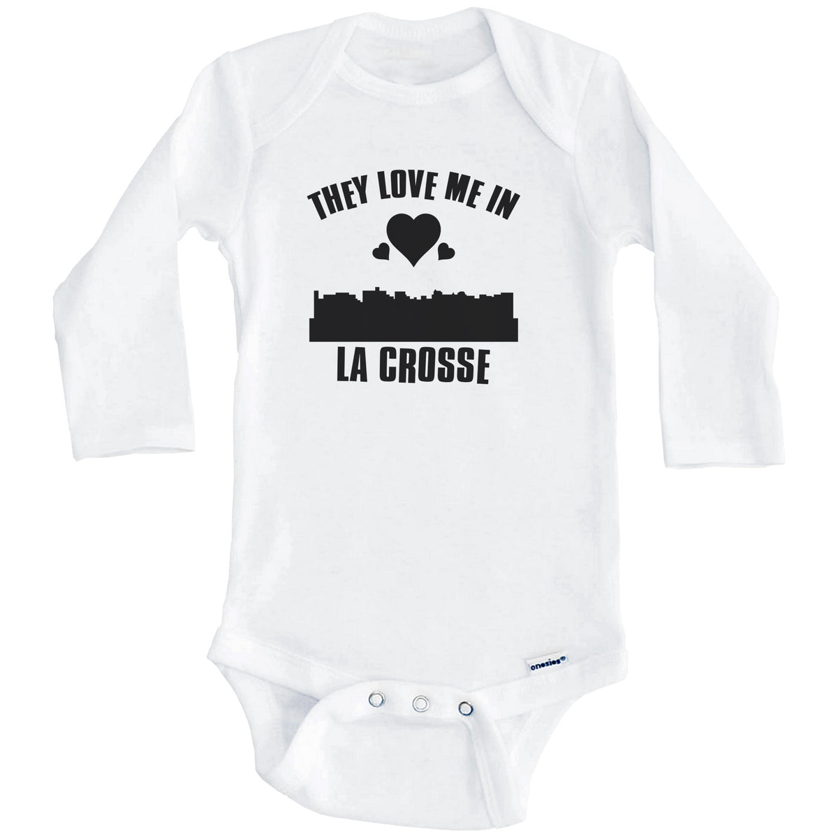 They Love Me In La Crosse Wisconsin Hearts Skyline One Piece Baby Bodysuit (Long Sleeves)