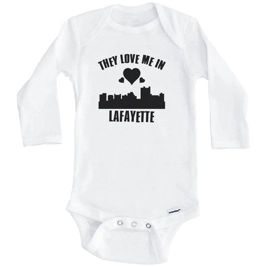They Love Me In Lafayette Louisiana Hearts Skyline One Piece Baby Bodysuit (Long Sleeves)
