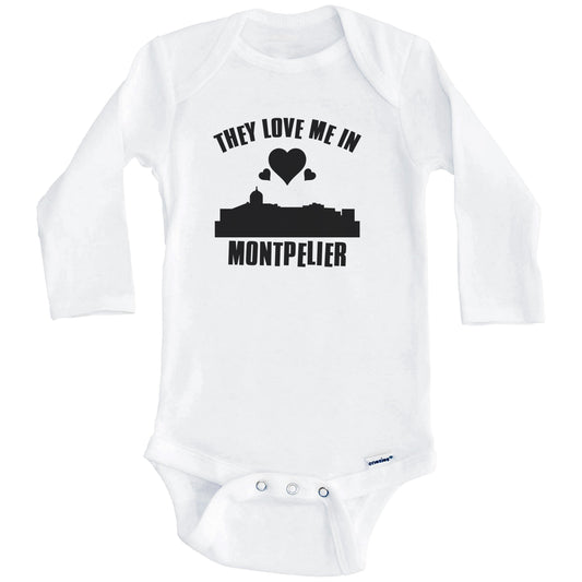They Love Me In Montpelier Vermont Hearts Skyline One Piece Baby Bodysuit (Long Sleeves)