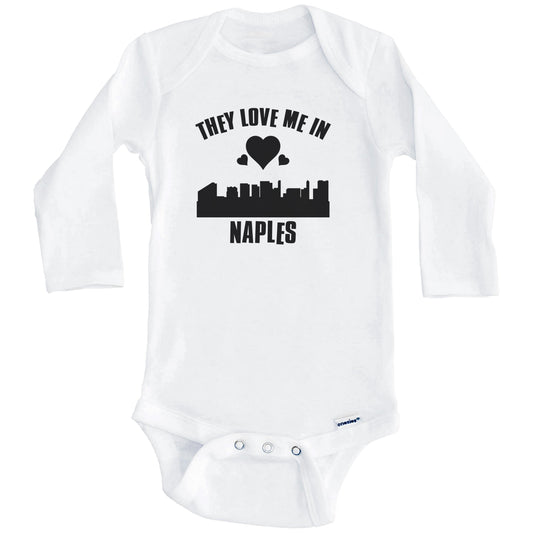 They Love Me In Naples Florida Hearts Skyline One Piece Baby Bodysuit (Long Sleeves)
