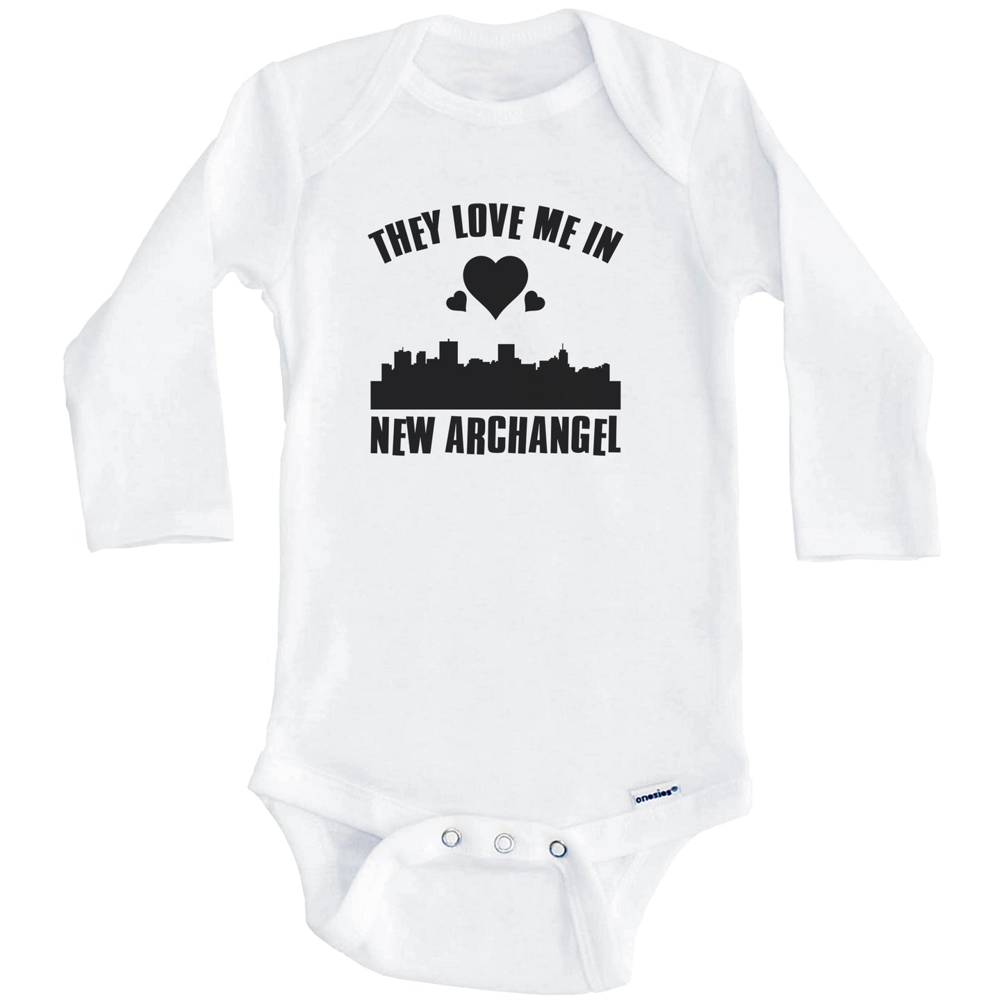 They Love Me In New Archangel Alaska Hearts Skyline One Piece Baby Bodysuit (Long Sleeves)