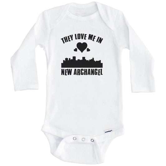 They Love Me In New Archangel Alaska Hearts Skyline One Piece Baby Bodysuit (Long Sleeves)