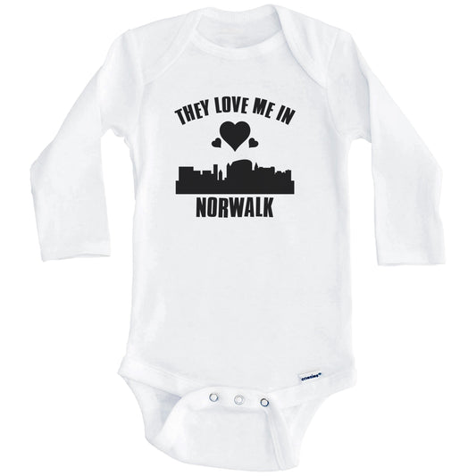 They Love Me In Norwalk Connecticut Hearts Skyline One Piece Baby Bodysuit (Long Sleeves)
