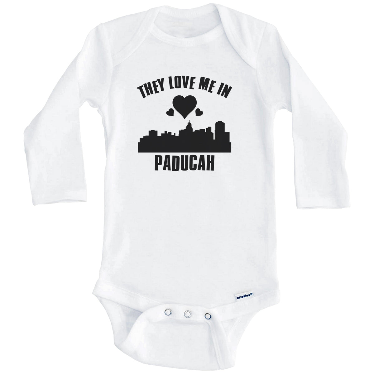 They Love Me In Paducah Kentucky Hearts Skyline One Piece Baby Bodysuit (Long Sleeves)