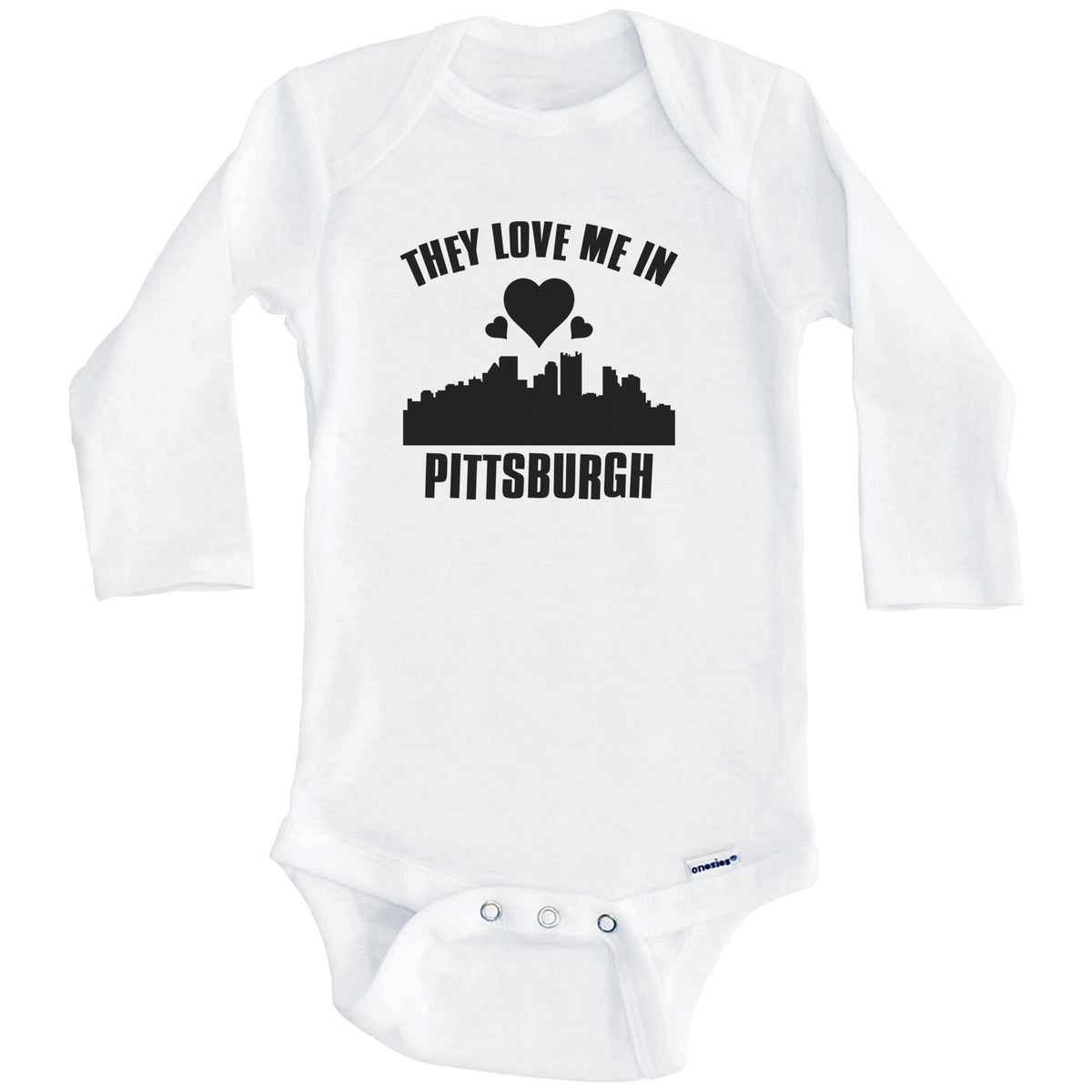 They Love Me In Pittsburgh Pennsylvania Hearts Skyline One Piece Baby Bodysuit (Long Sleeves)