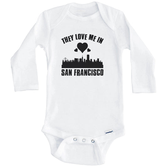 They Love Me In San Francisco California Hearts Skyline One Piece Baby Bodysuit (Long Sleeves)