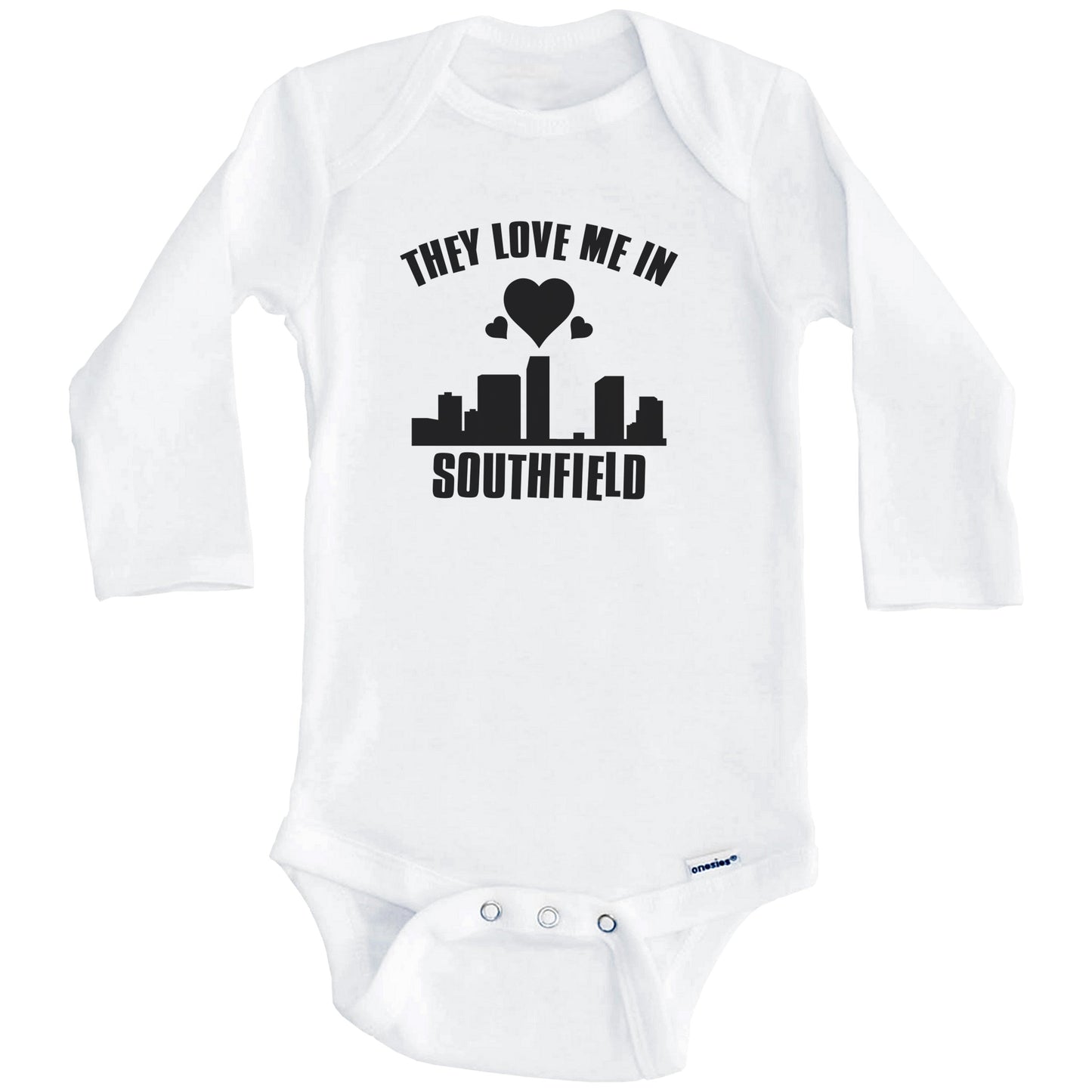 They Love Me In Southfield Michigan Hearts Skyline One Piece Baby Bodysuit (Long Sleeves)