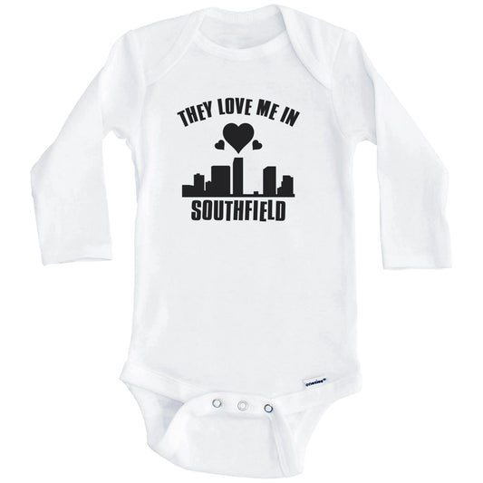 They Love Me In Southfield Michigan Hearts Skyline One Piece Baby Bodysuit (Long Sleeves)