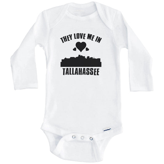 They Love Me In Tallahassee Florida Hearts Skyline One Piece Baby Bodysuit (Long Sleeves)