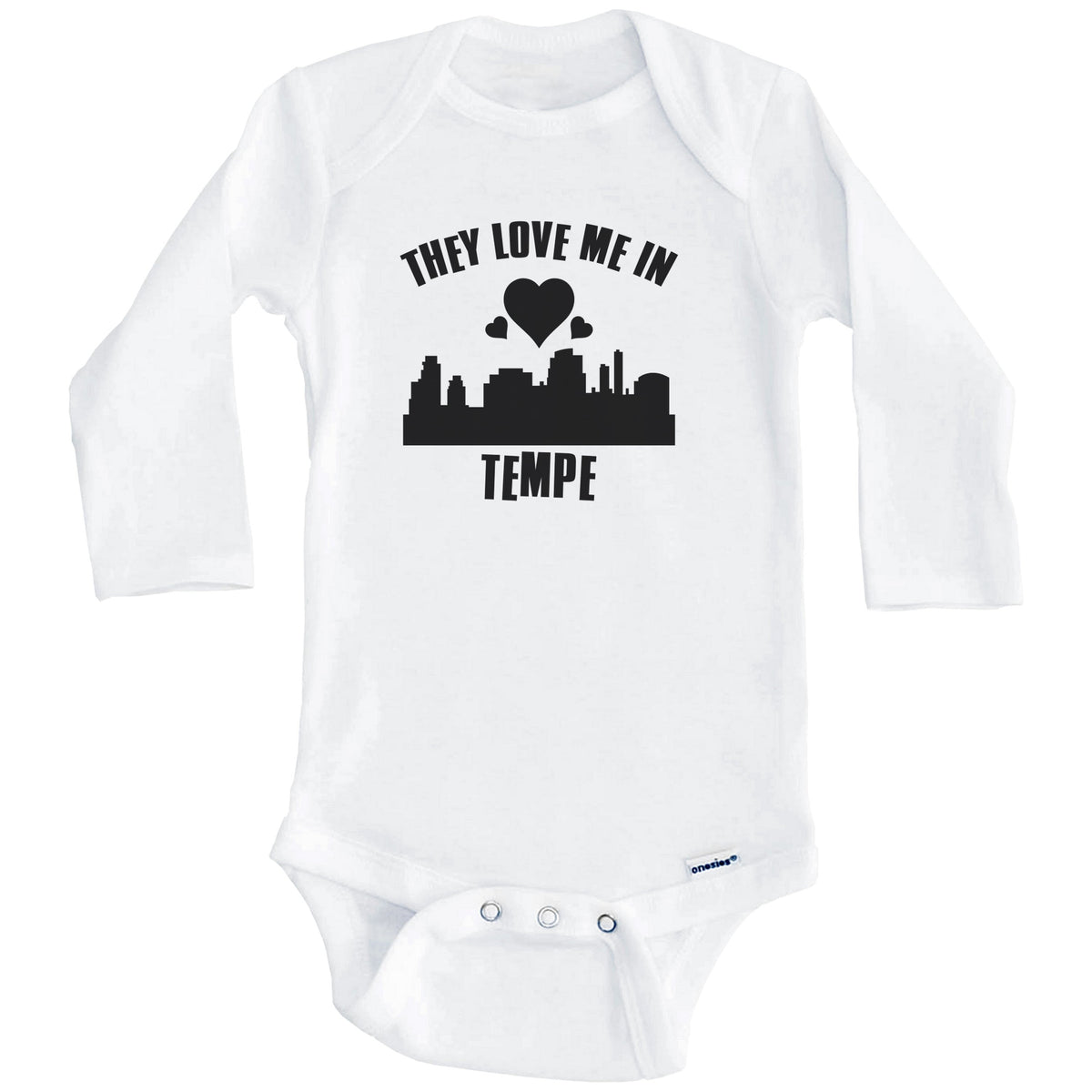 They Love Me In Tempe Arizona Hearts Skyline One Piece Baby Bodysuit (Long Sleeves)