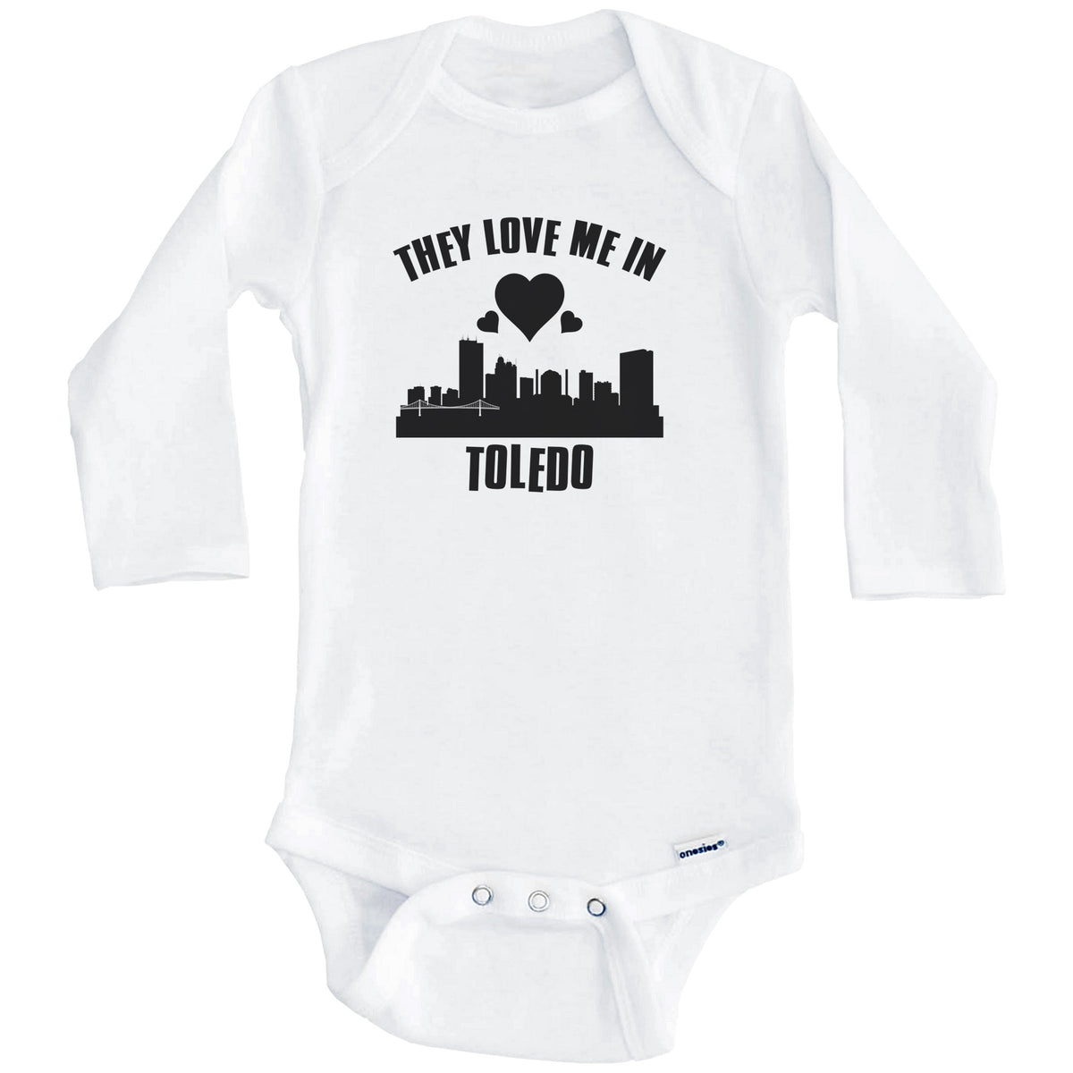 They Love Me In Toledo Ohio Hearts Skyline One Piece Baby Bodysuit (Long Sleeves)