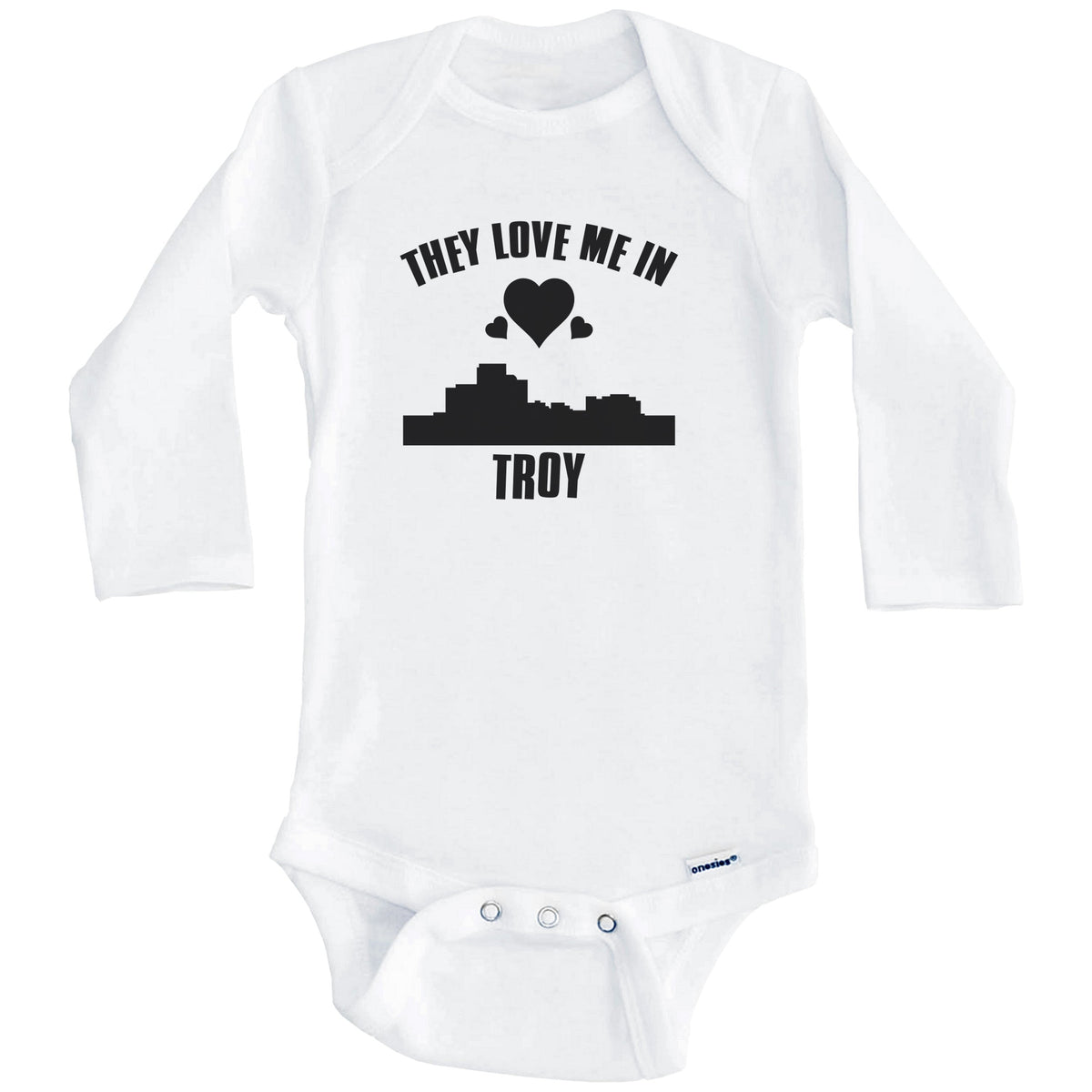 They Love Me In Troy Michigan Hearts Skyline One Piece Baby Bodysuit (Long Sleeves)