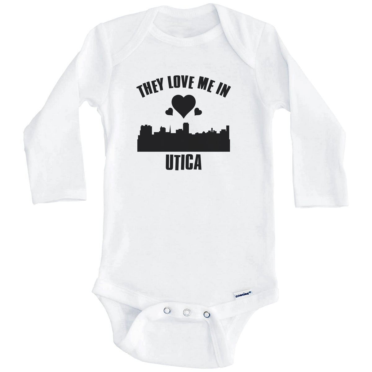 They Love Me In Utica New York Hearts Skyline One Piece Baby Bodysuit (Long Sleeves)