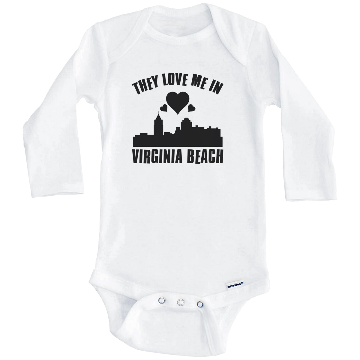 They Love Me In Virginia Beach Virginia Hearts Skyline One Piece Baby Bodysuit (Long Sleeves)