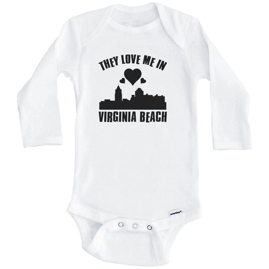 They Love Me In Virginia Beach Virginia Hearts Skyline One Piece Baby Bodysuit (Long Sleeves)