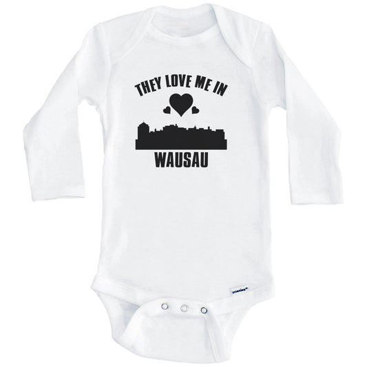 They Love Me In Wausau Wisconsin Hearts Skyline One Piece Baby Bodysuit (Long Sleeves)