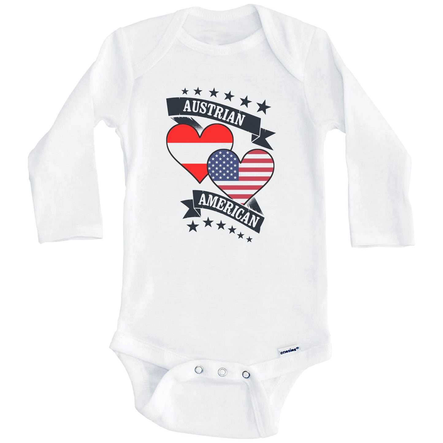 Austrian American Heart Flags Austria America Baby Bodysuit (Long Sleeves)