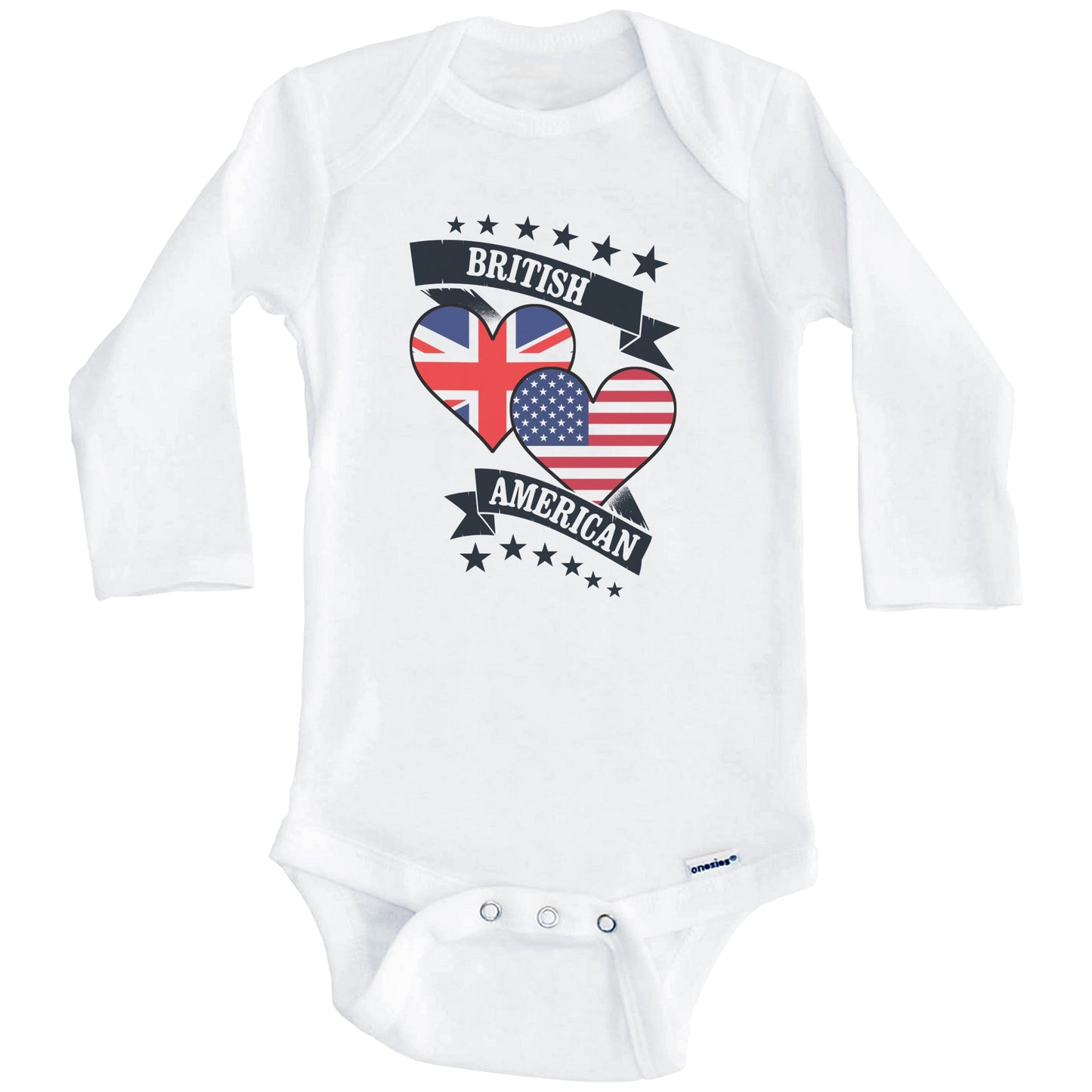 British American Heart Flags United Kingdom America Baby Bodysuit (Long Sleeves)