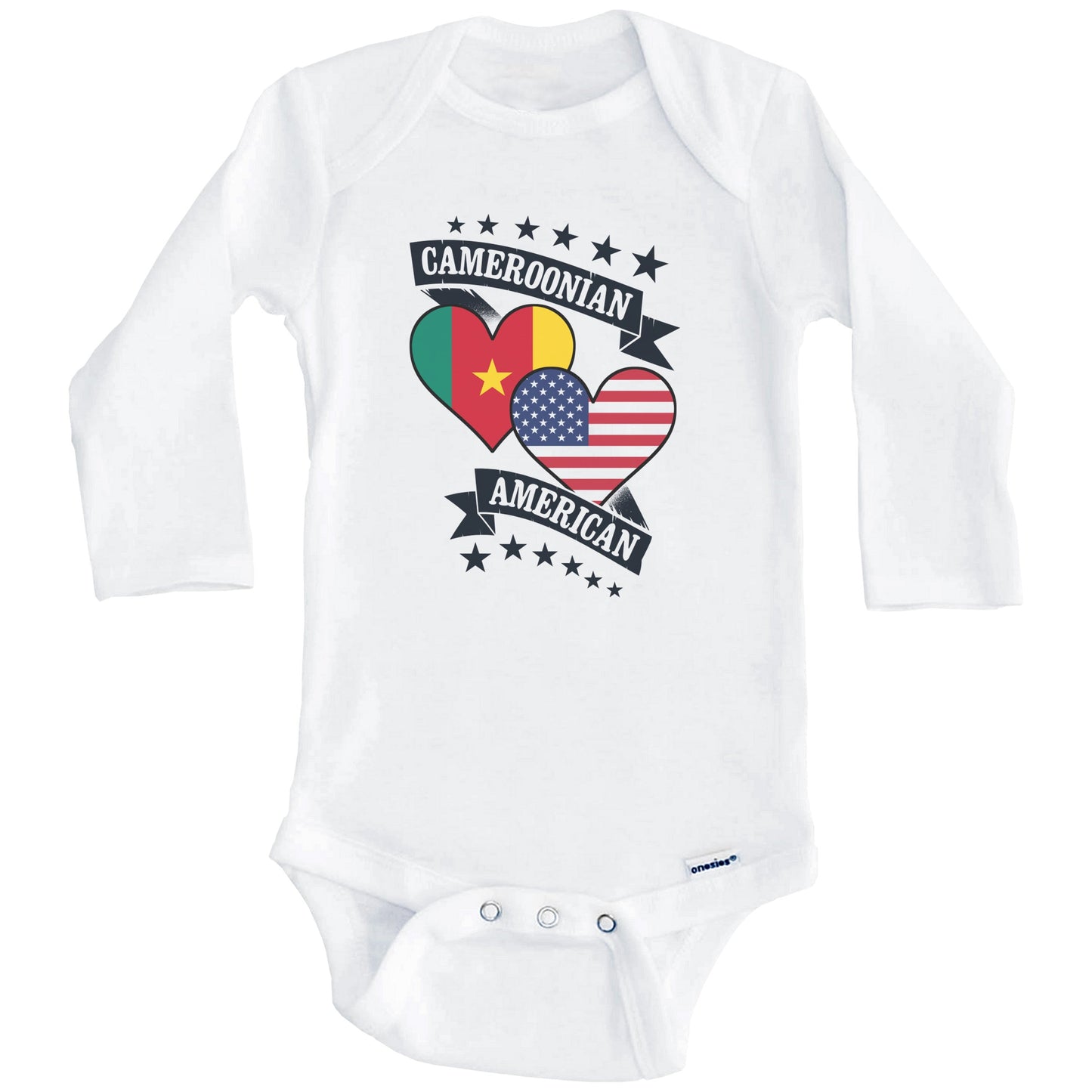 Cameroonian American Heart Flags Cameroon America Baby Bodysuit (Long Sleeves)