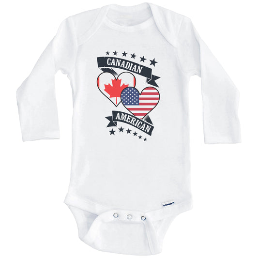 Canadian American Heart Flags Canada America Baby Bodysuit (Long Sleeves)