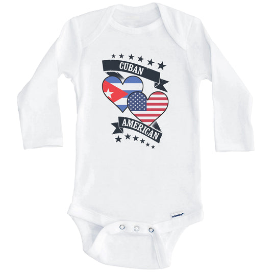 Cuban American Heart Flags Cuba America Baby Bodysuit (Long Sleeves)