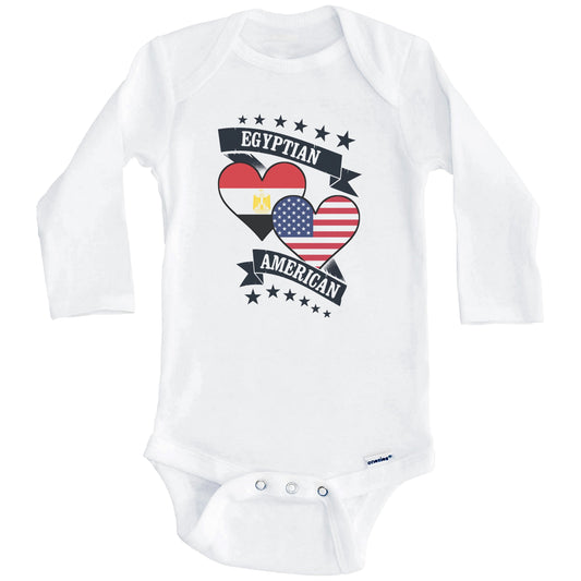 Egyptian American Heart Flags Egypt America Baby Bodysuit (Long Sleeves)