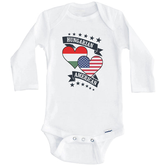Hungarian American Heart Flags Hungary America Baby Bodysuit (Long Sleeves)