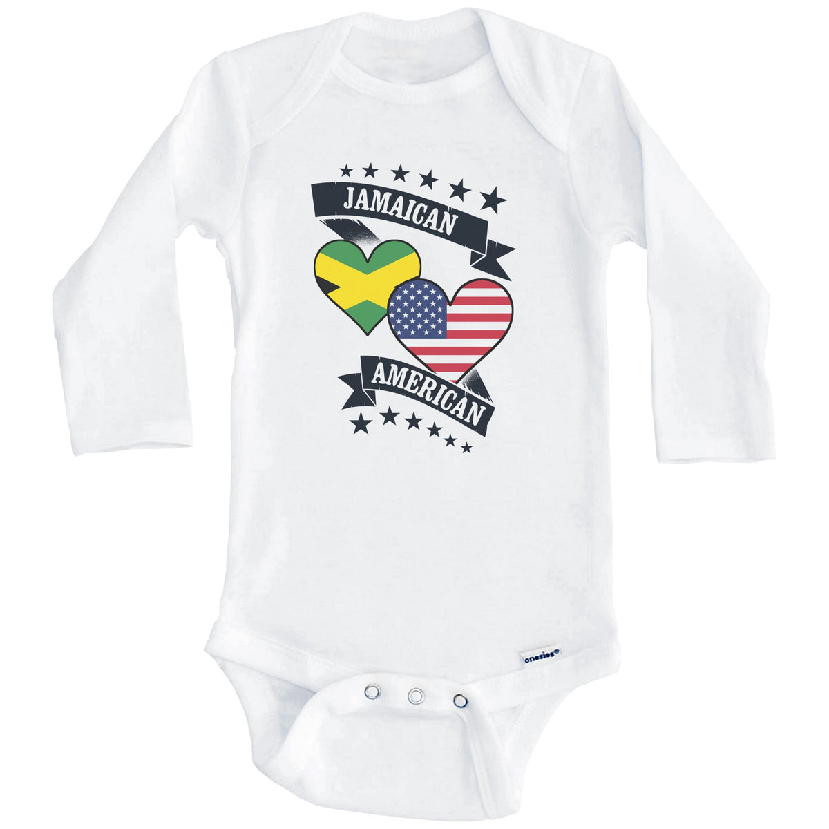 Jamaican American Heart Flags Jamaica America Baby Bodysuit (Long Sleeves)
