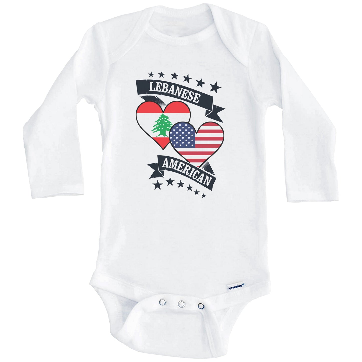 Lebanese American Heart Flags Lebanon America Baby Bodysuit (Long Sleeves)