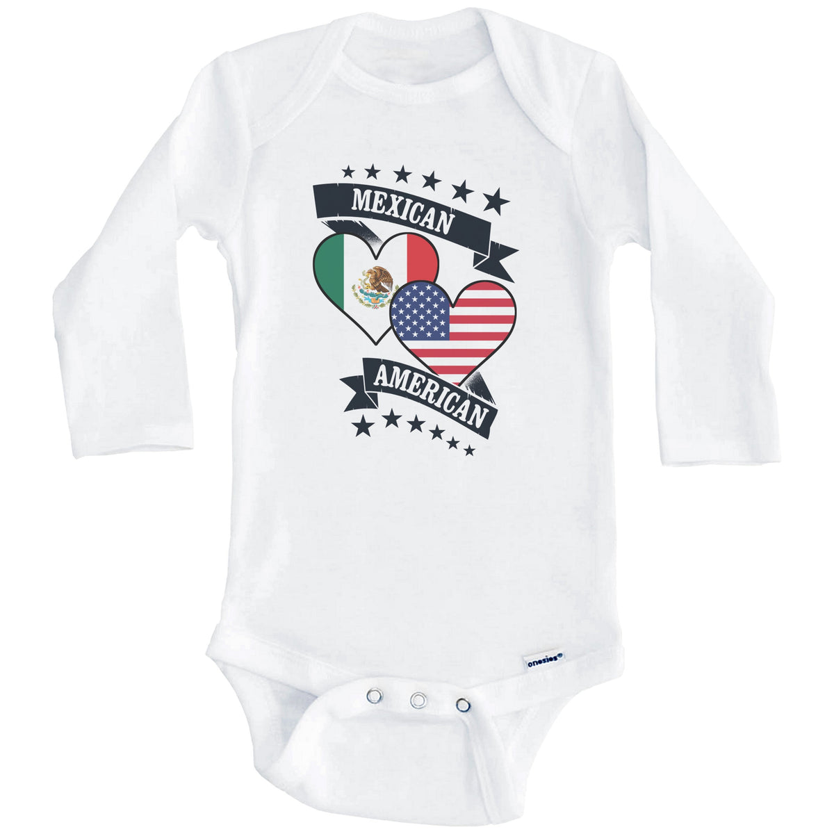 Mexican American Heart Flags Mexico America Baby Bodysuit (Long Sleeves)