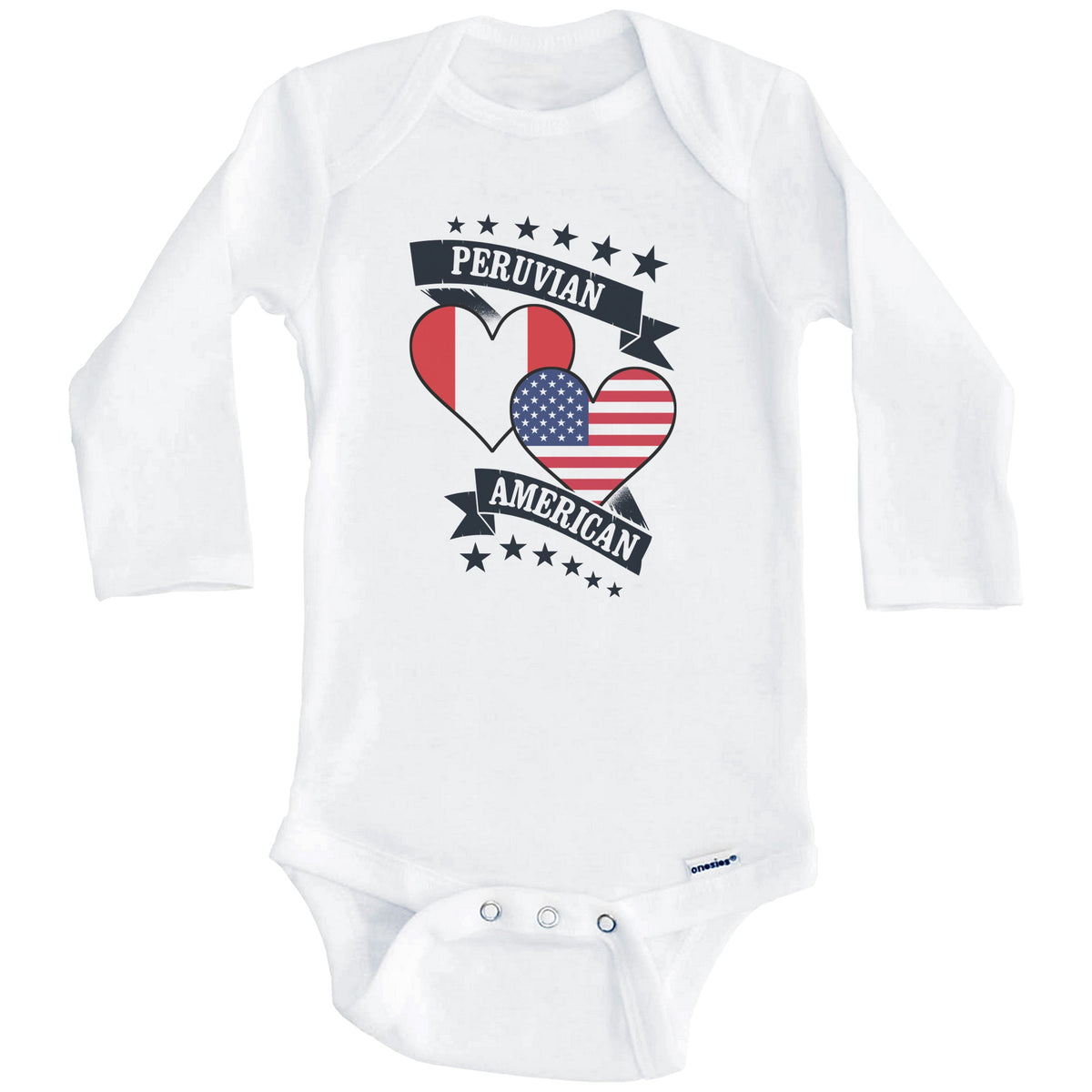 Peruvian American Heart Flags Peru America Baby Bodysuit (Long Sleeves)