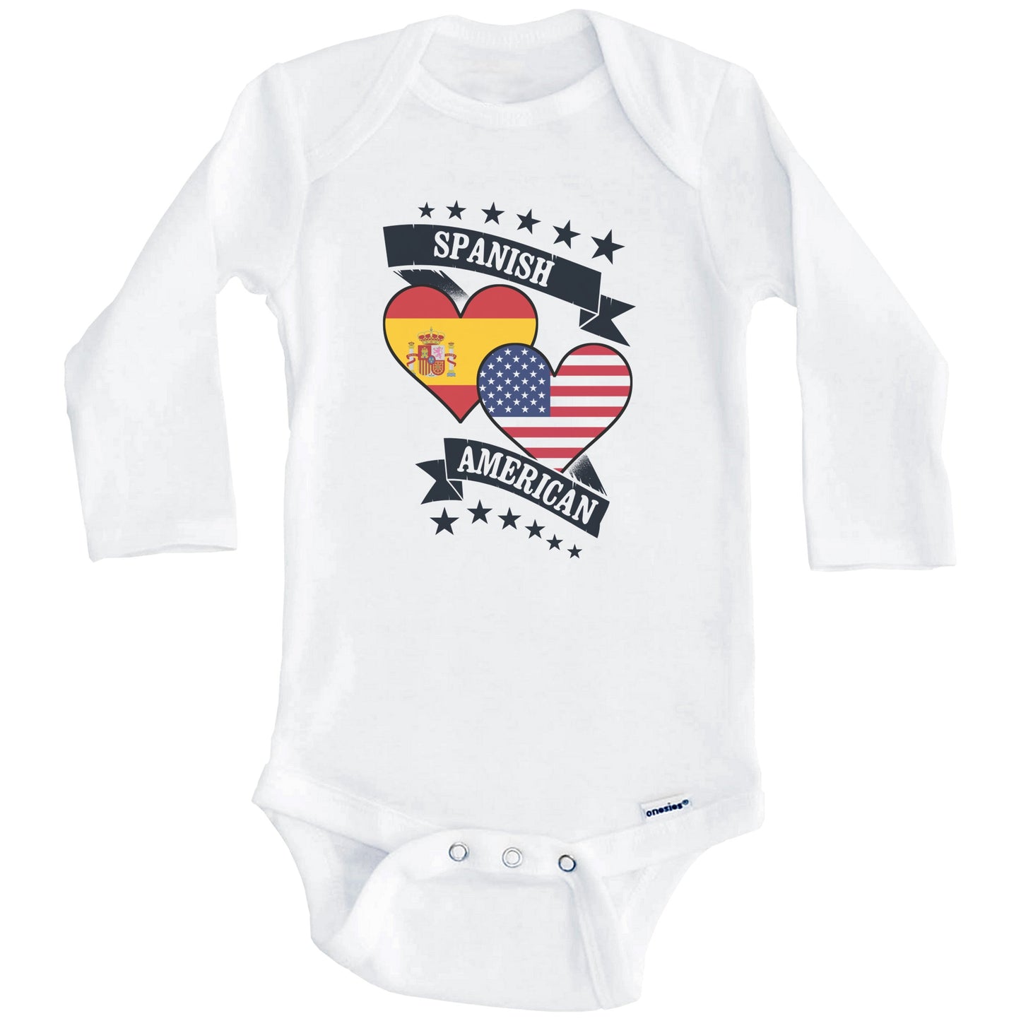 Spanish American Heart Flags Spain America Baby Bodysuit (Long Sleeves)